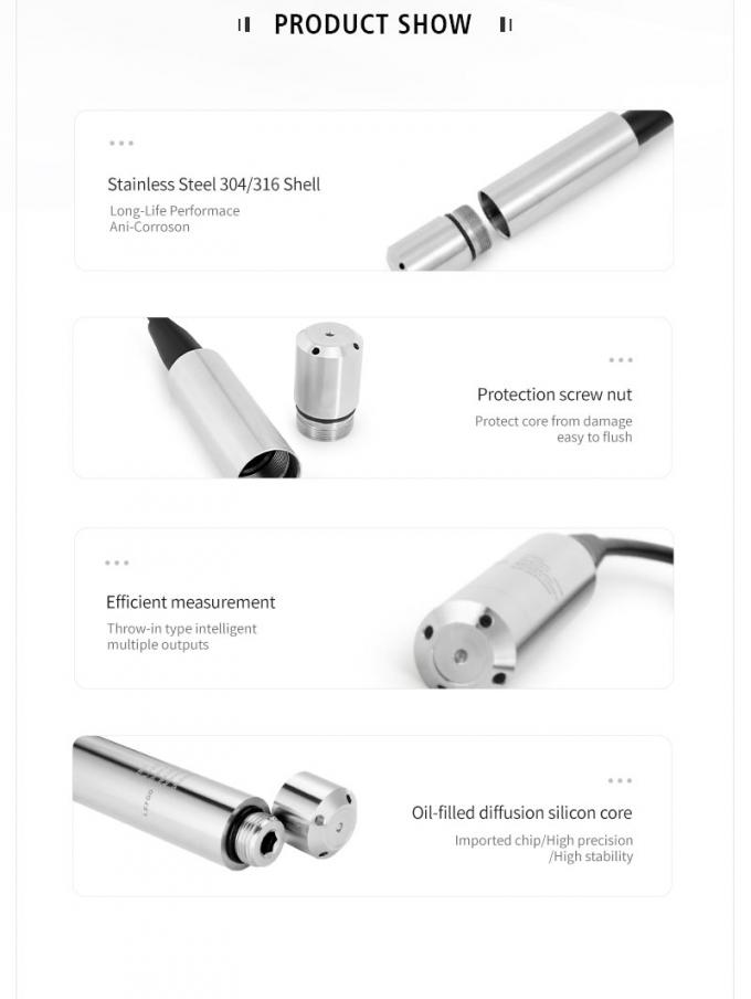 Rujia 4-20ma 潜水式液体レベルセンサー インジケーター トランスミッター 水静止水位センサー 下水処理用 2